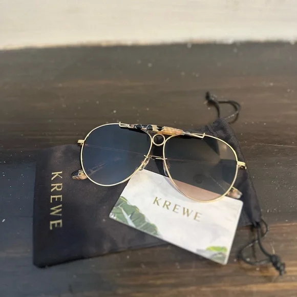 Brand New! KREWE MERRYMEN Gold and Black Aviator Sunglasses! - Picture 3 of 9